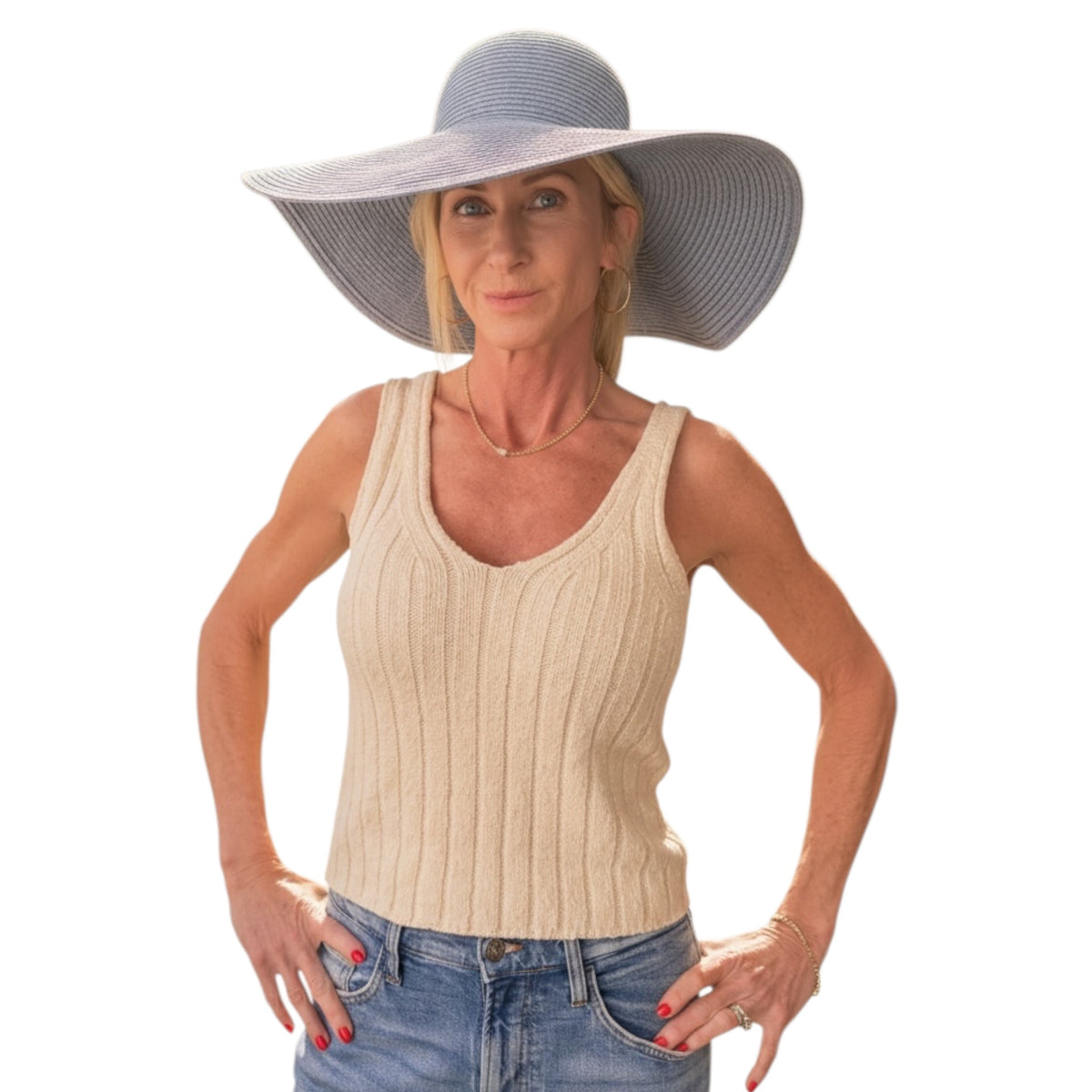Straw Floppy Hat Blue