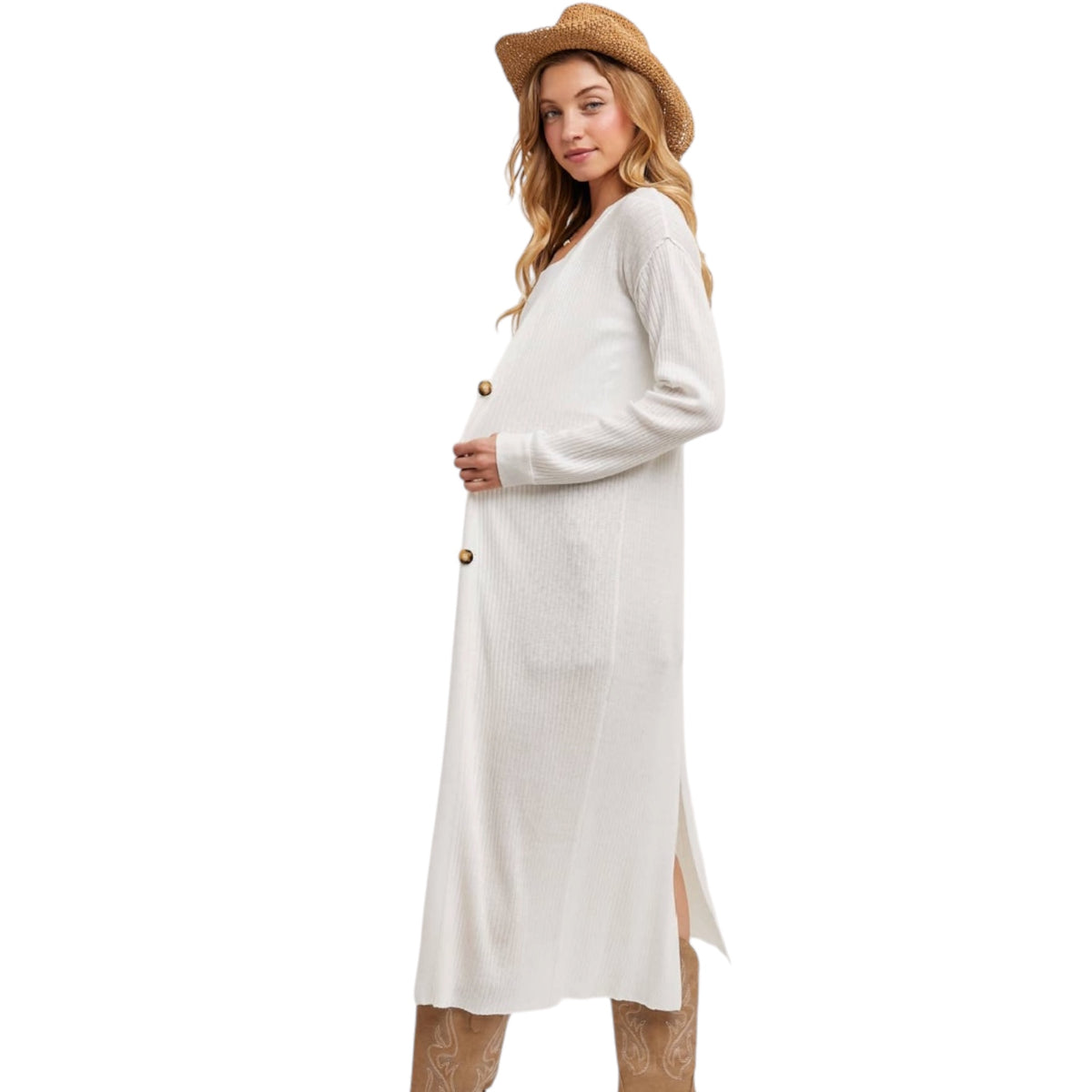 Ivory Long Button Front Cardigan