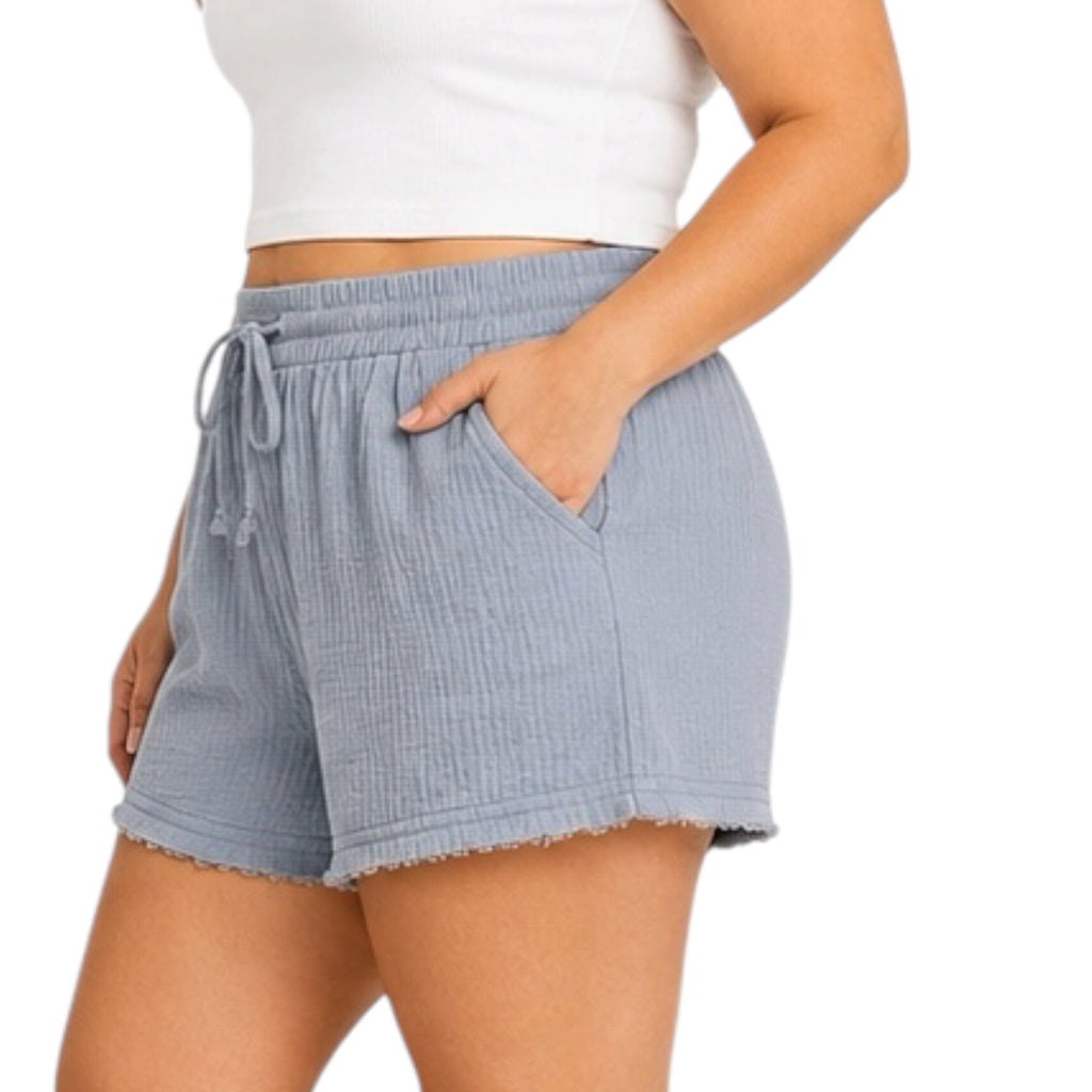 Plus Dusty Blue Gauze Shorts