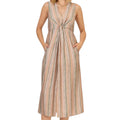 Multi Striped Midi Dress with Knot Front Detail