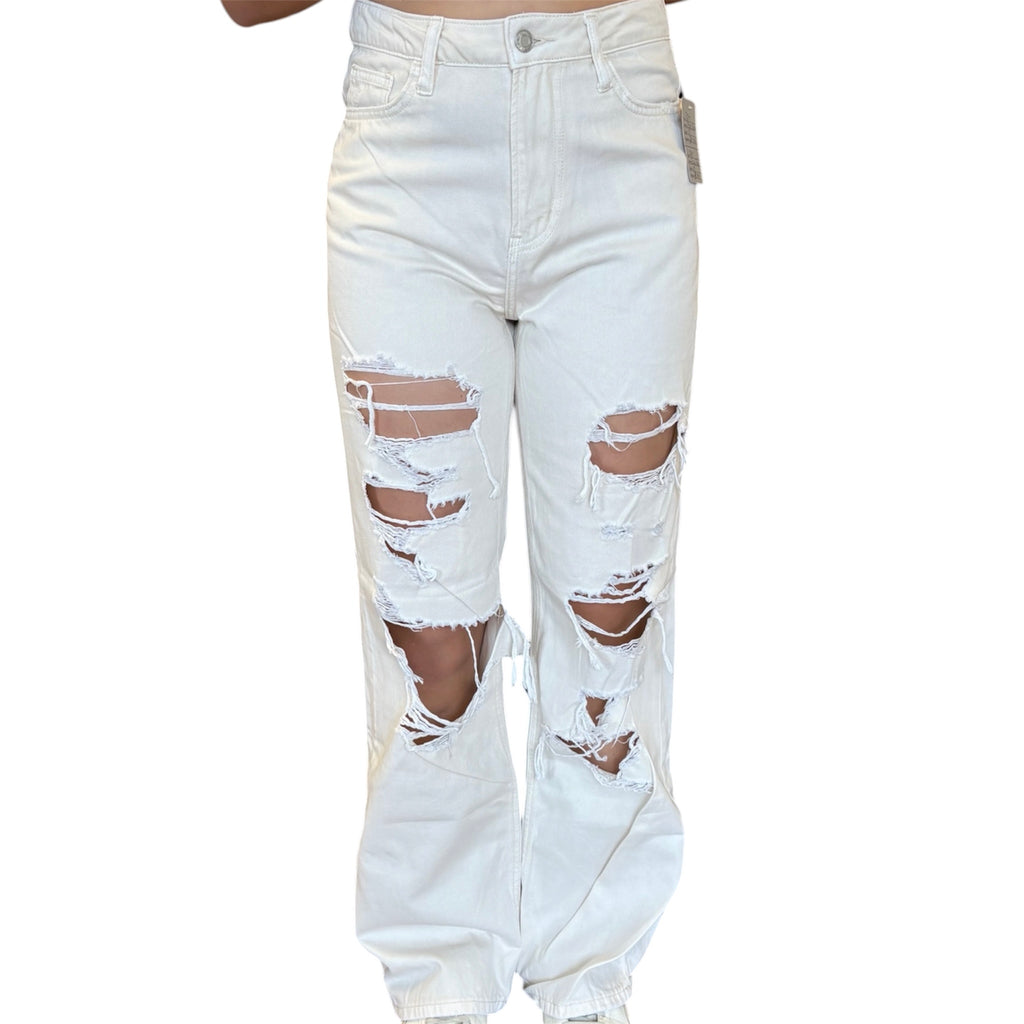 Vervet V2735 Ivory H/R Ripped Dad Jeans Size 26 - RF