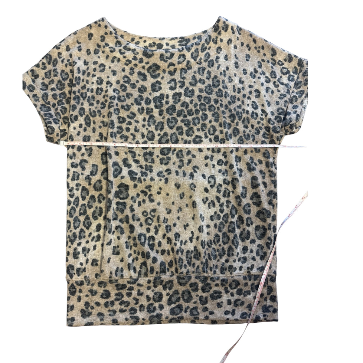 Andrea By Unit Tan Leopard Blouse Short Sleeve Top Size S-RF