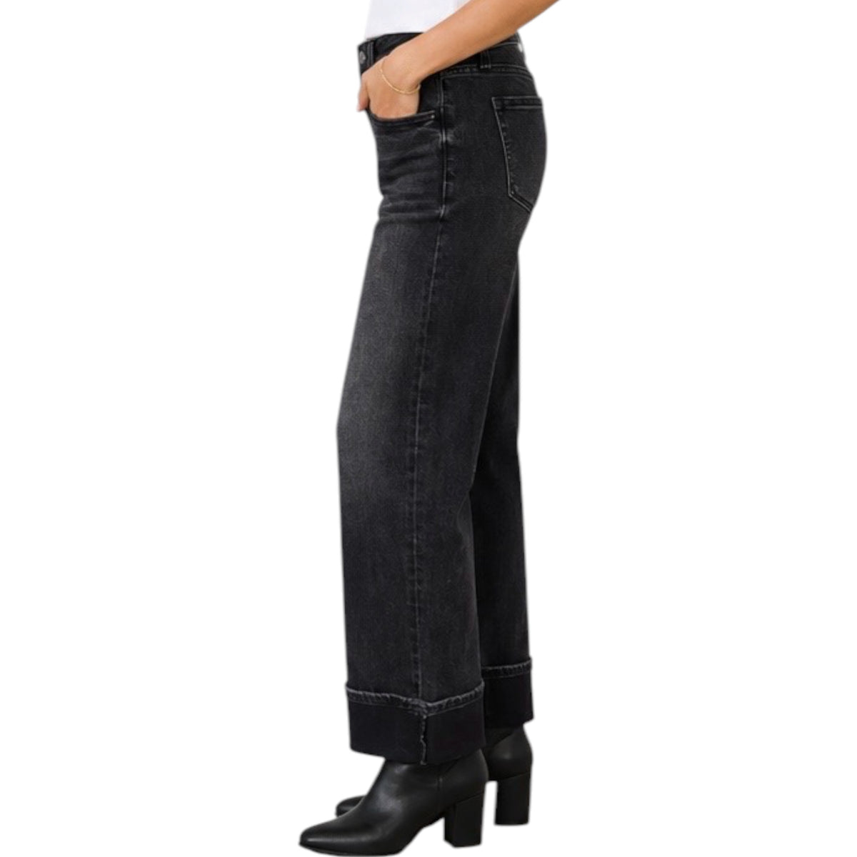 Vervet T6683BK Black Low Rise Baggy Wide Leg Jeans