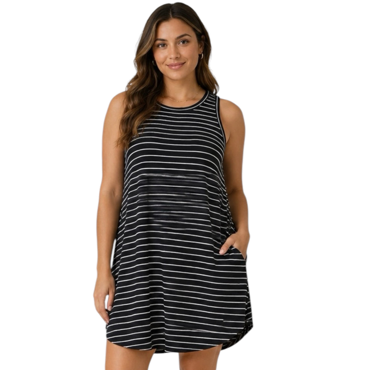Round Neck Sleeveless Dress With Pockets