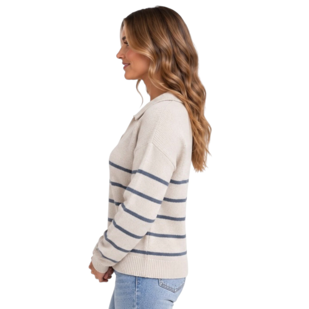 Blue Collared Stripe Sweater Top