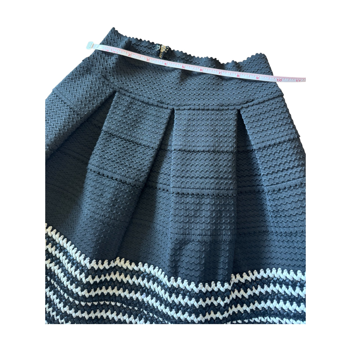 Black and White Pleated Skirt with Braided Rope Detail Size Small-RF
