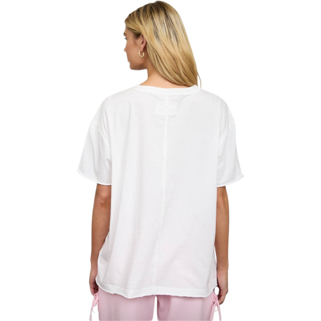 White Washed Relaxed V-Neck Knit Top