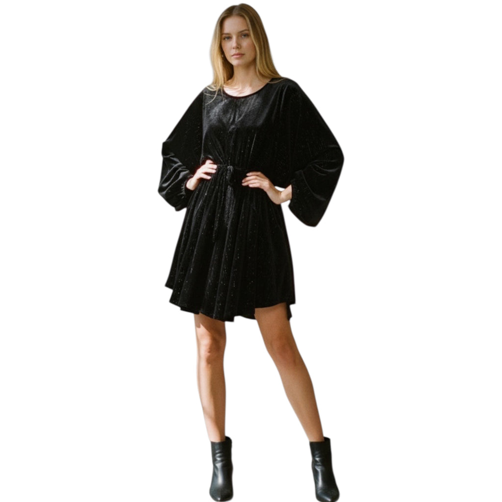Black Velvet Tie Front Dress