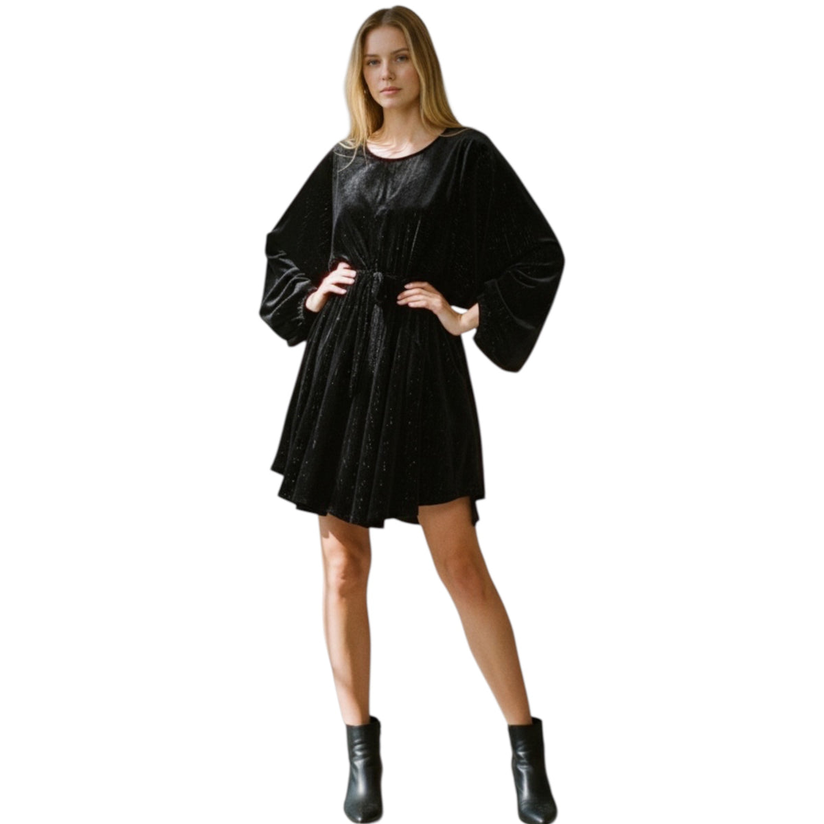 Black Velvet Tie Front Dress