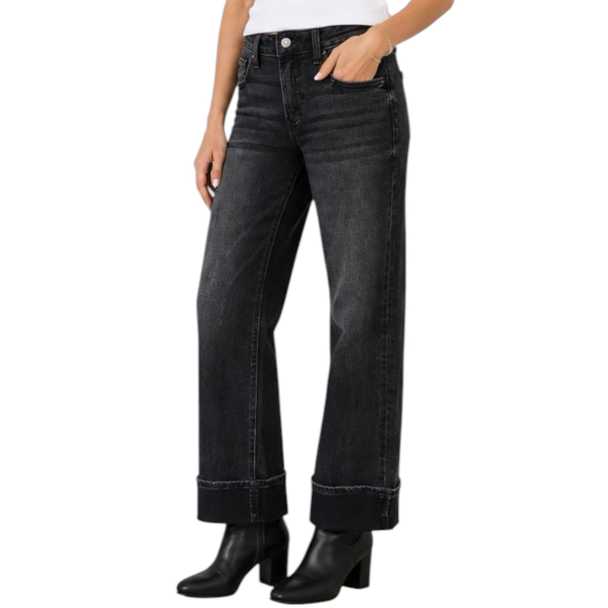 Vervet T6683BK Black Low Rise Baggy Wide Leg Jeans