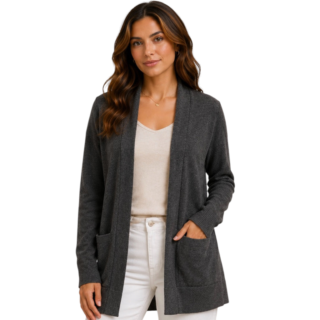 Grey Open Front Long Sleeve Cardigan