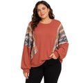 Plus Rust Combo Color Block L/S Knit Top