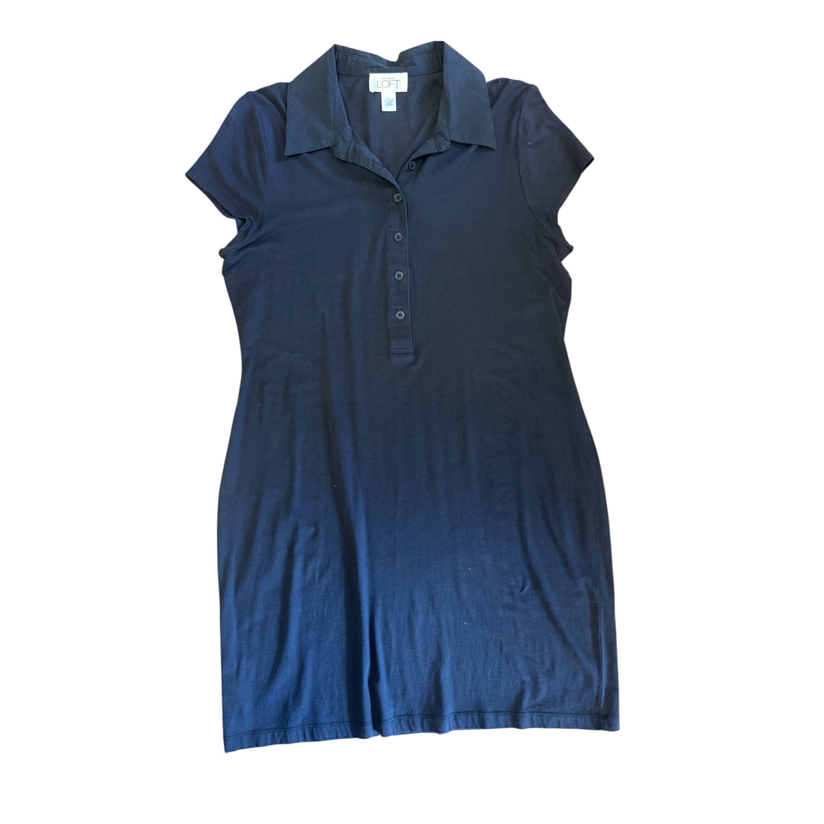 LOFT Black Ultra Soft 1/4 Button Collared Dress Size Large-RF