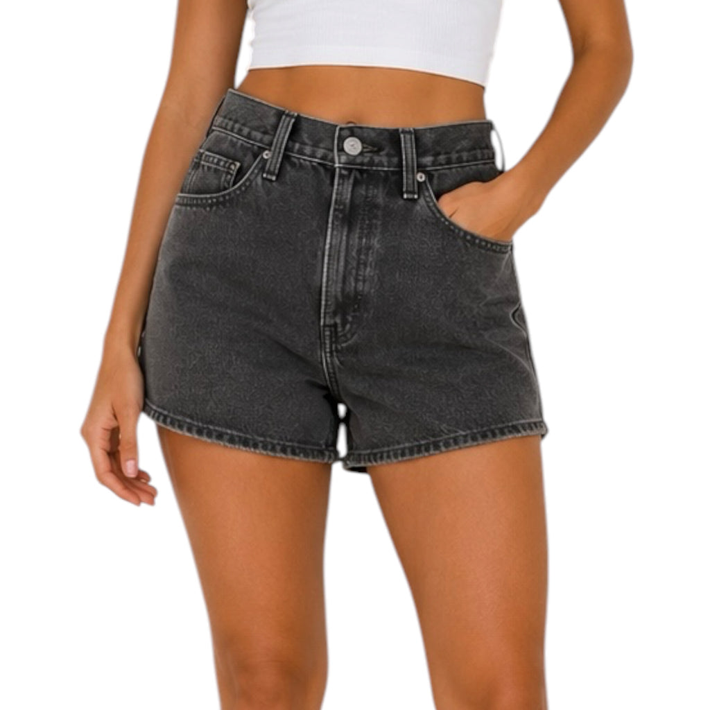 Black Denim Levi Mom Shorts