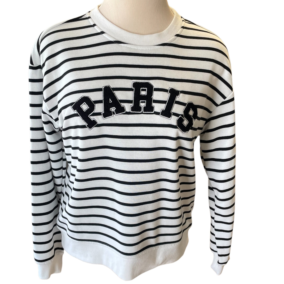 C&C California White & Black Striped 'Paris' Sweatshirt Size S - RF