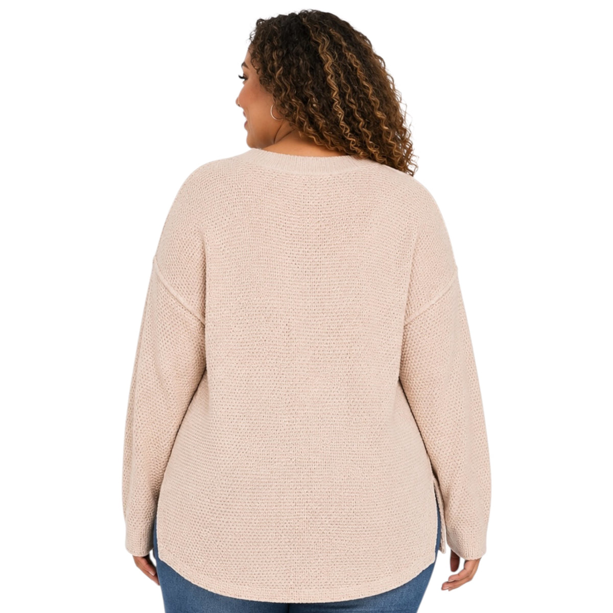 Plus Sand Comfy High/Low Oversized Henley Sweater Top