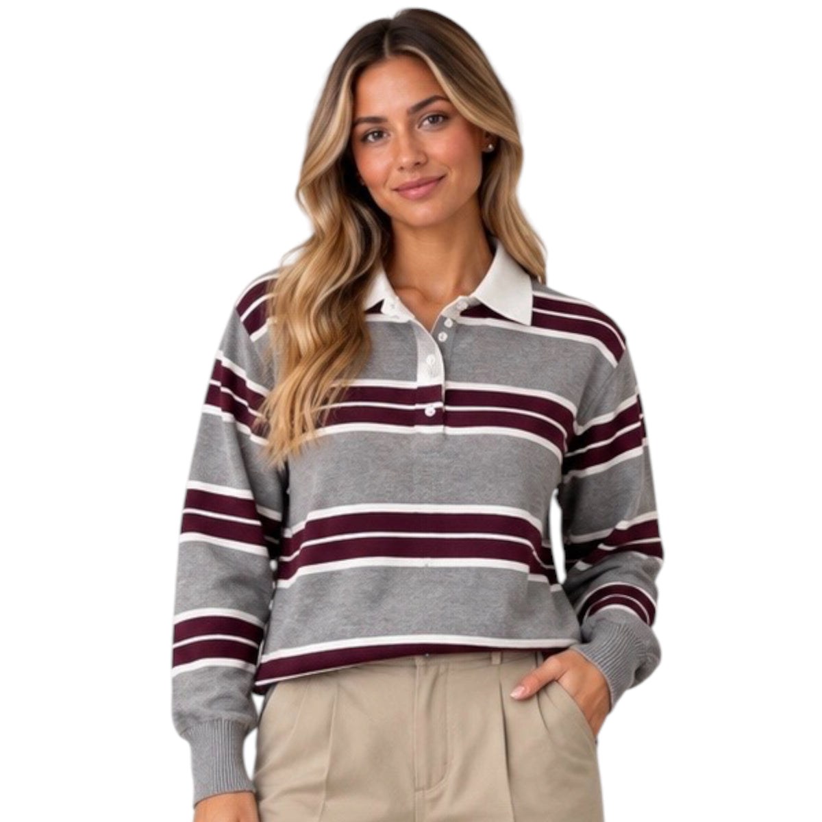 Heather Grey Stripe Collared Sweater