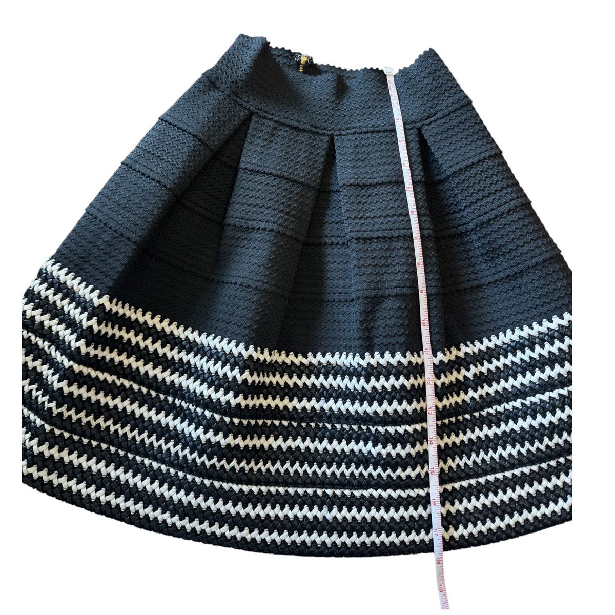 Black and White Pleated Skirt with Braided Rope Detail Size Small-RF