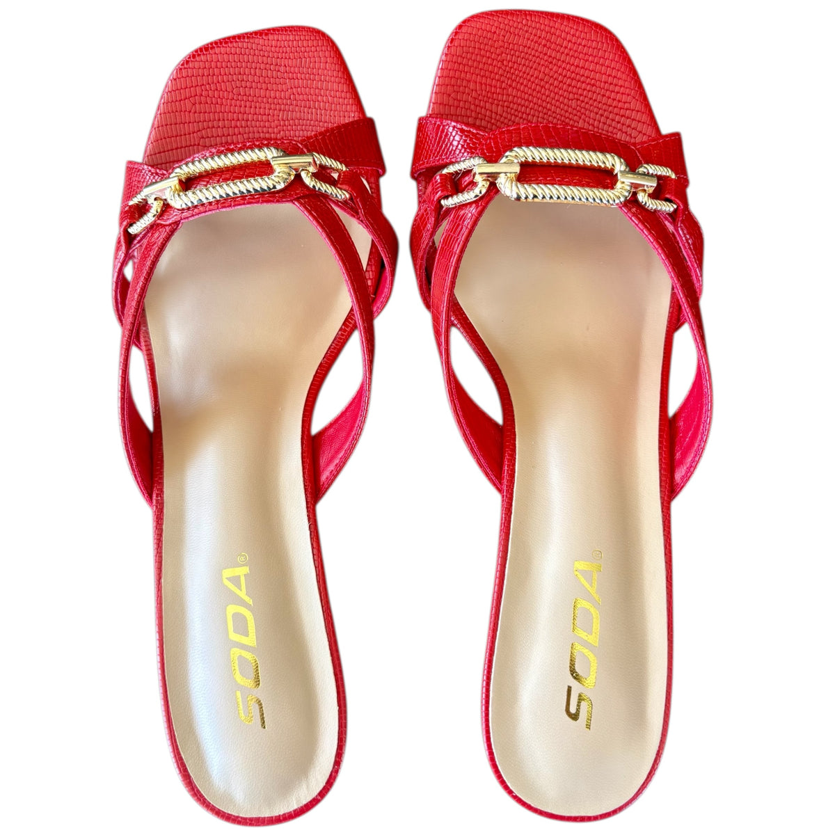 Red Kitten Heels w Gold Accent