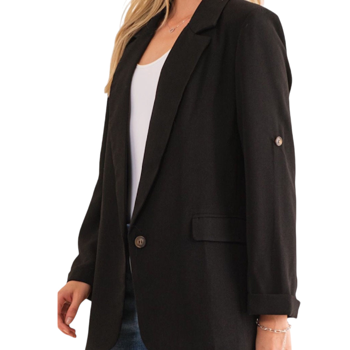 Black Blazer with Fold Up Sleeve Detail