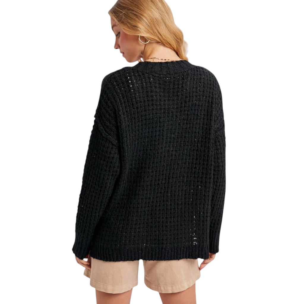 Black Thermal Henley Sweater Top