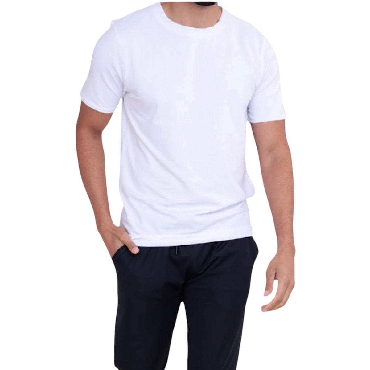 White Cotton Blend Crewneck S/S