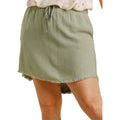Plus Linen Blend High Low Fringe Skirt-Sage