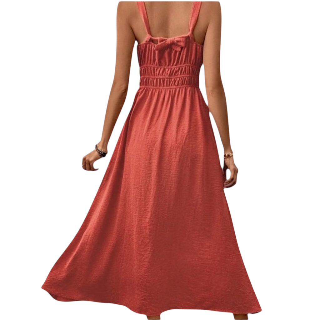 Paprika Red Pleated Sleeveless Maxi Dress