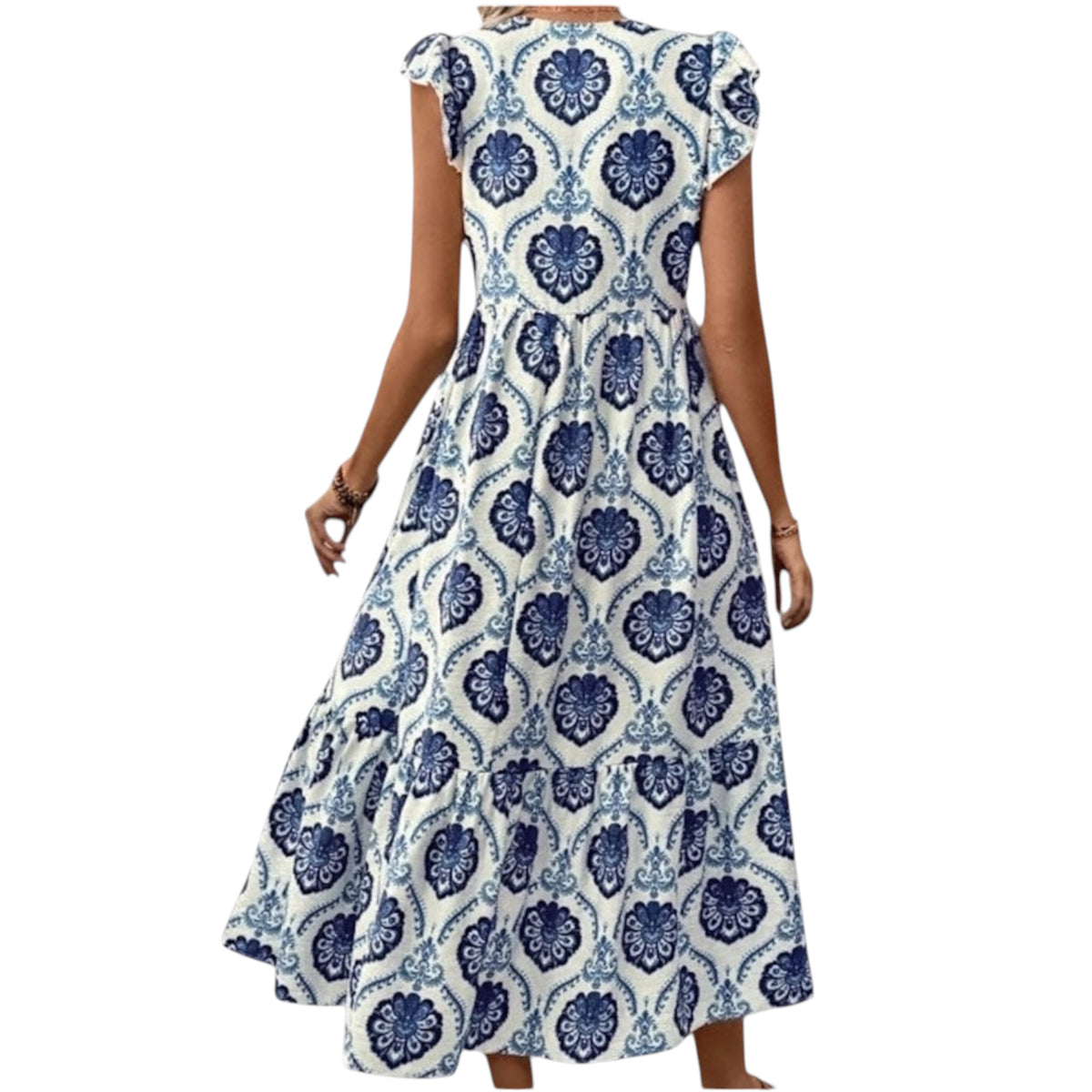 Blue Floral V-Neck Maxi Dress