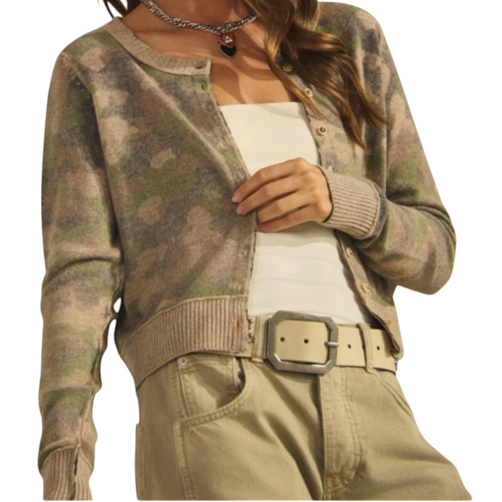 Camo Button Front Cardigan