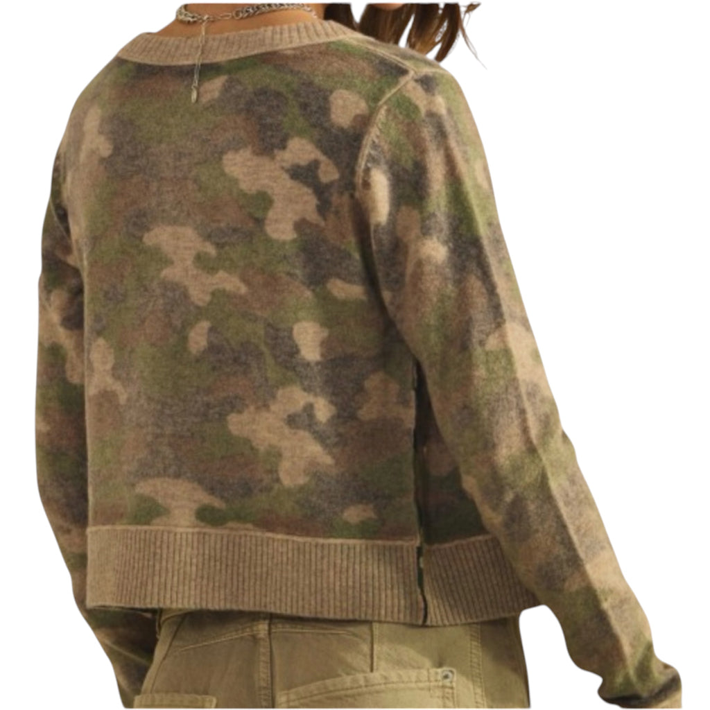 Camo Button Front Cardigan