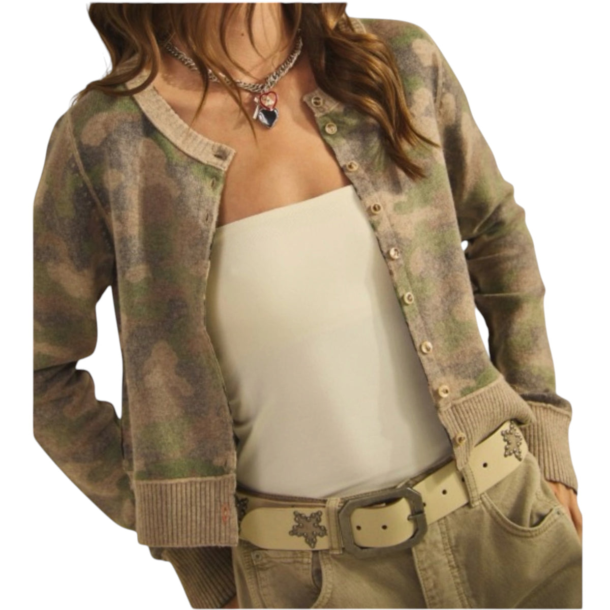 Camo Button Front Cardigan