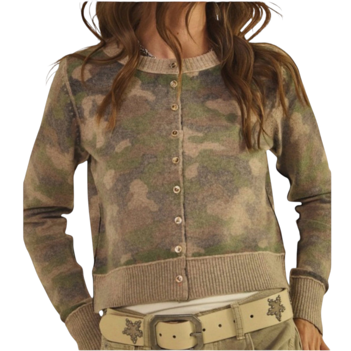 Camo Button Front Cardigan