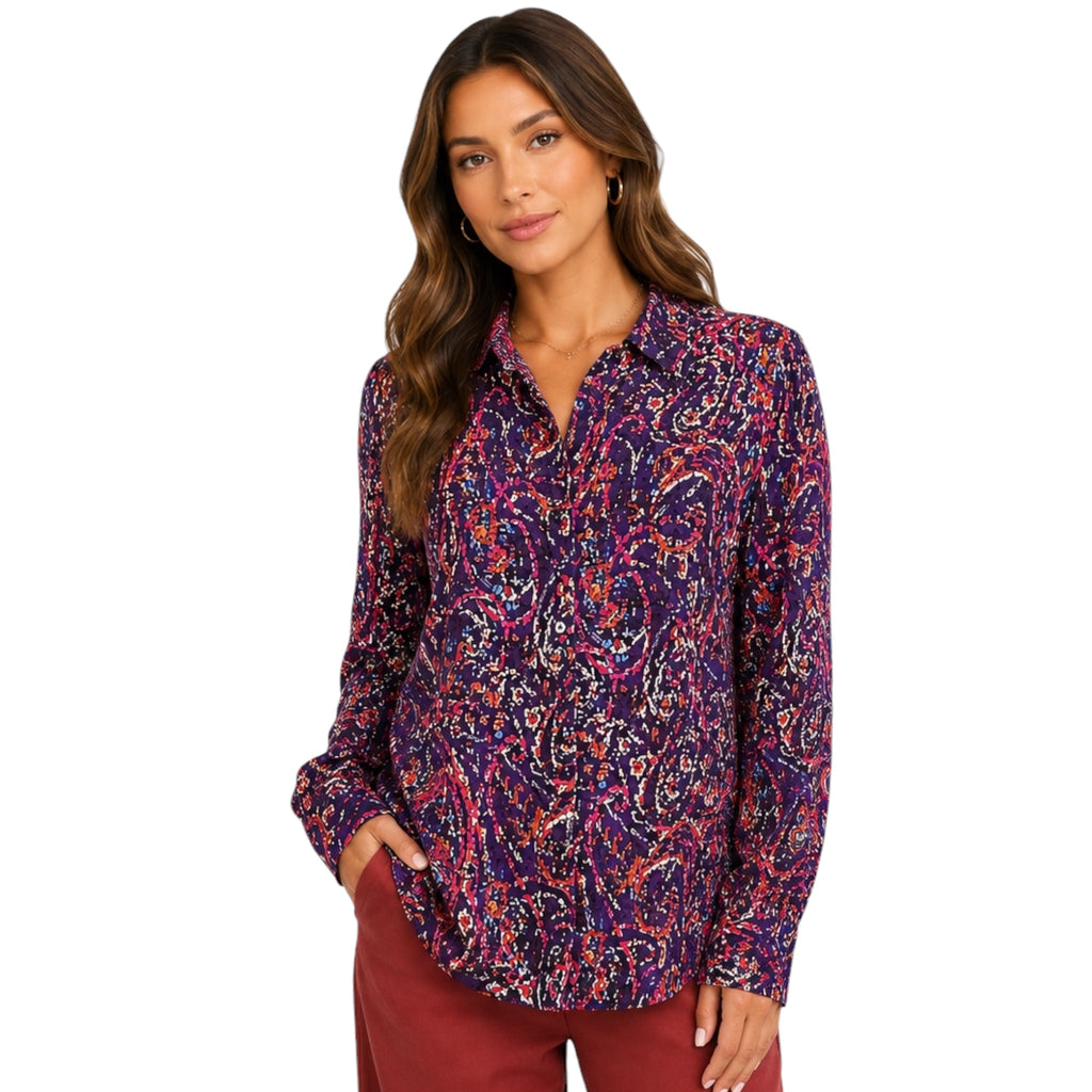 Batik Paisley Collared Button Up Woven Blouse S
