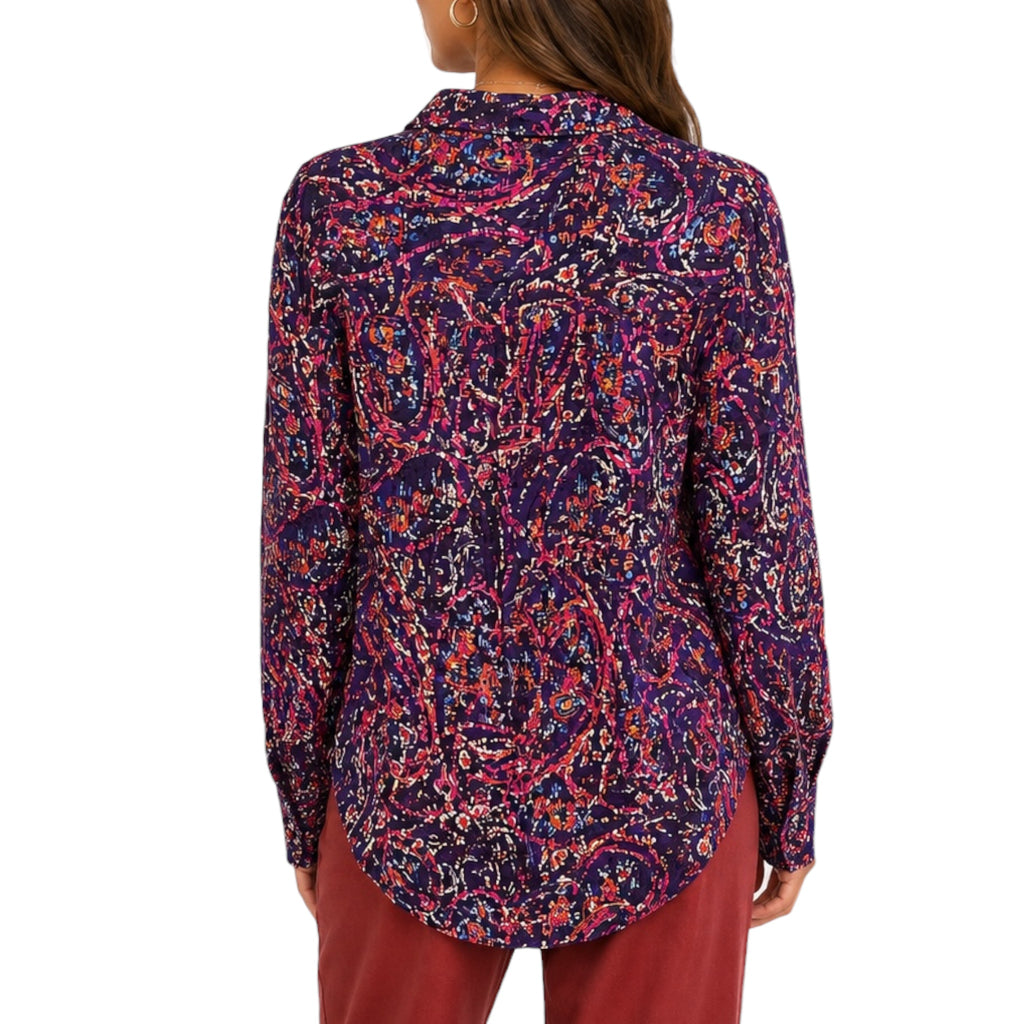 Batik Paisley Collared Button Up Woven Blouse S