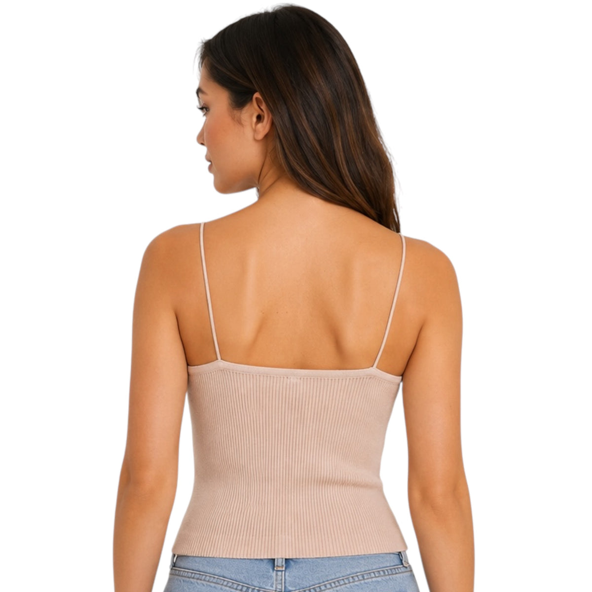 Beige V-Neck Cami Knit Top