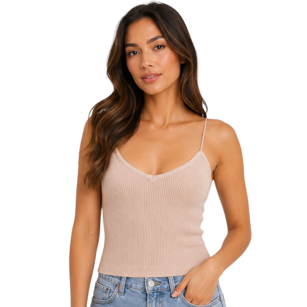 Beige V-Neck Cami Knit Top