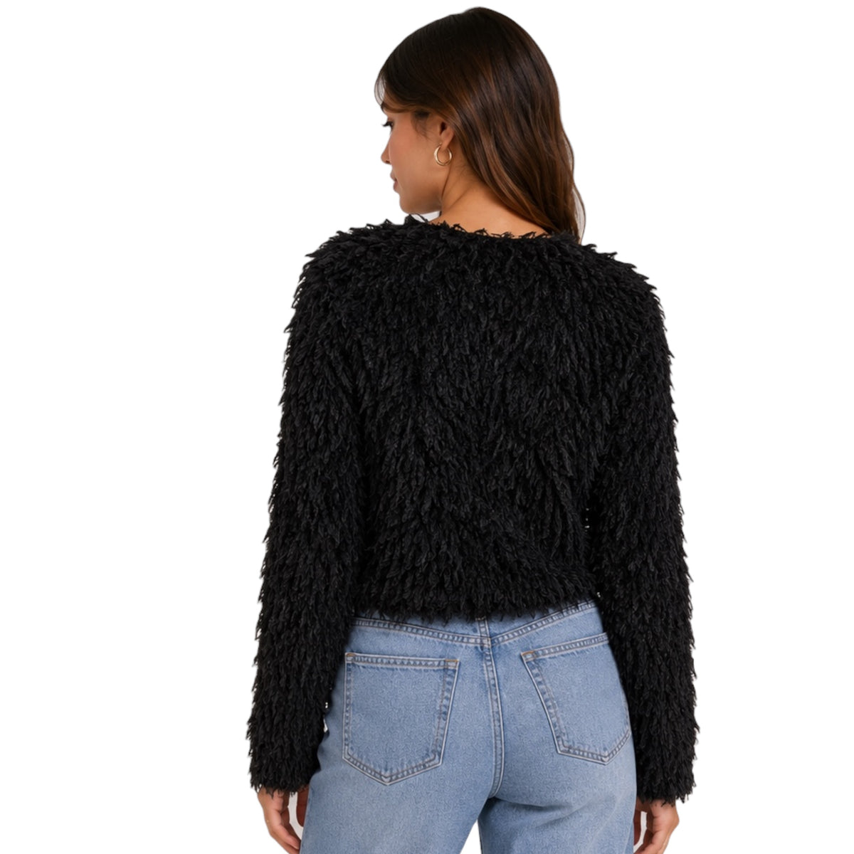 Black Fuzzy Fur Crop Sweater
