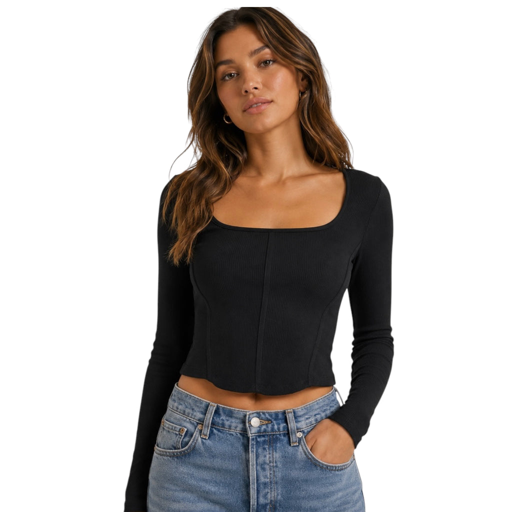 Black Long Sleeve Ribbed Top