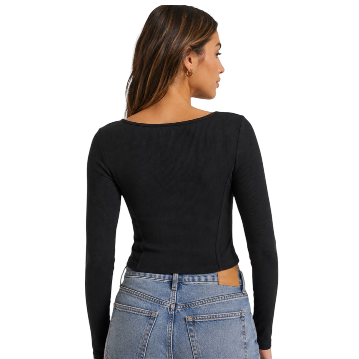Black Long Sleeve Ribbed Top