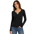 Black Soft Basic Split Neck Long Sleeve Knit Tee