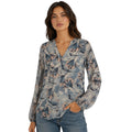 Blue Floral Print Bubble Sleeve Top
