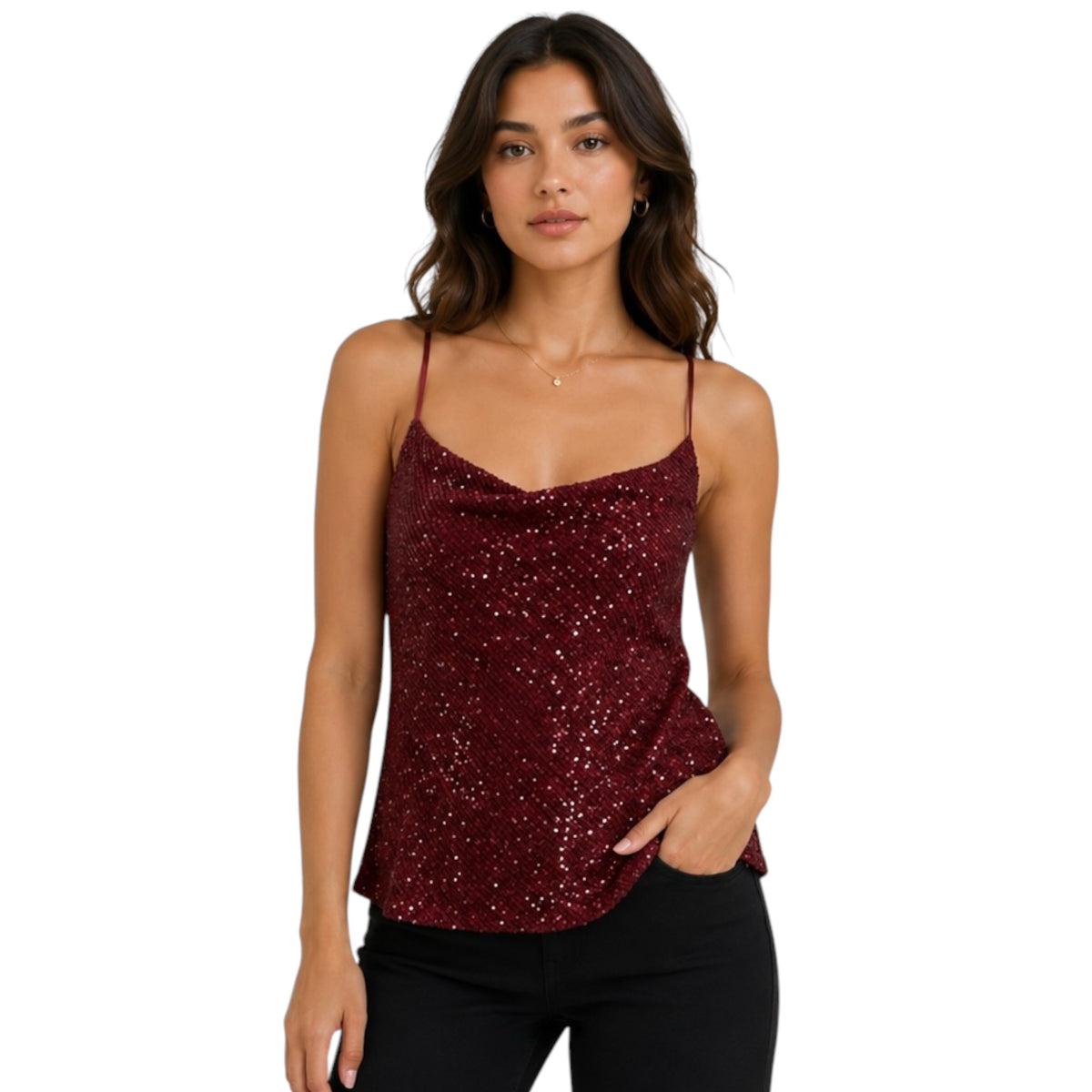 Burgundy Sequins Cami Top