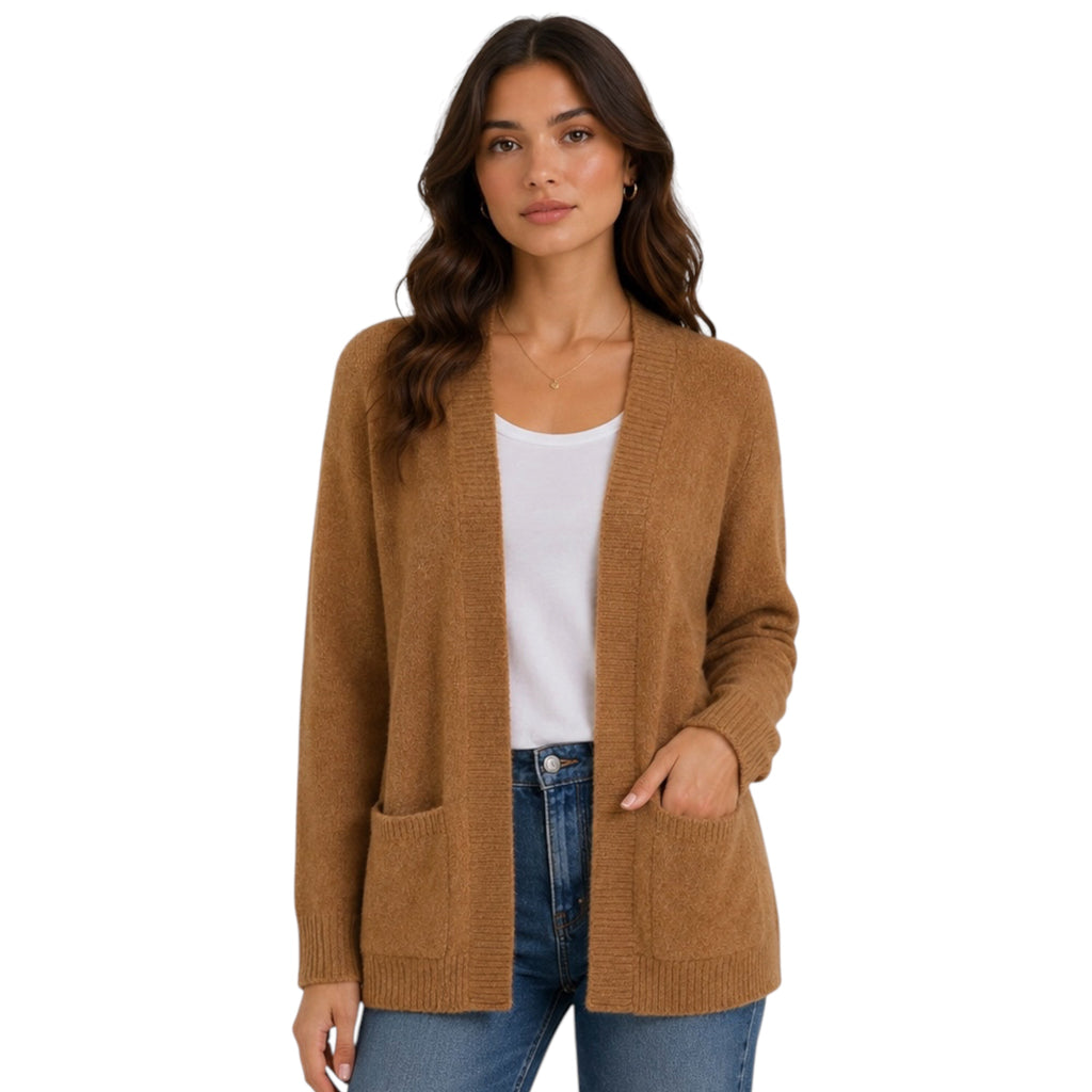 Camel Open Front Cardigan