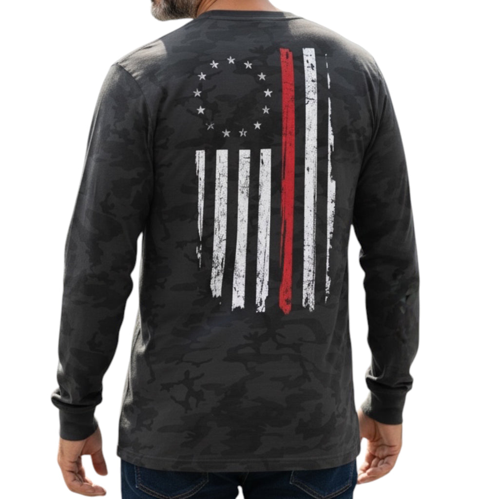 Support The Red L/S Tee-Black Camo