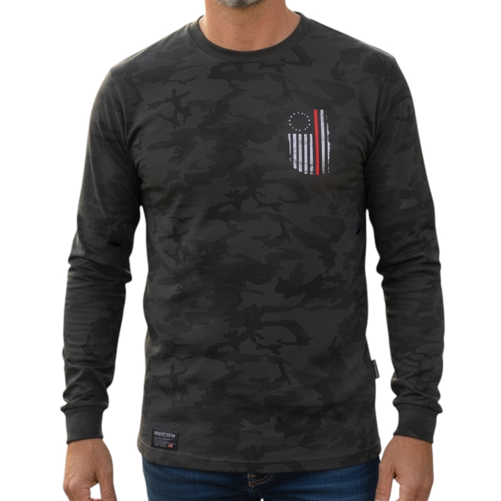 Support The Red L/S Tee-Black Camo
