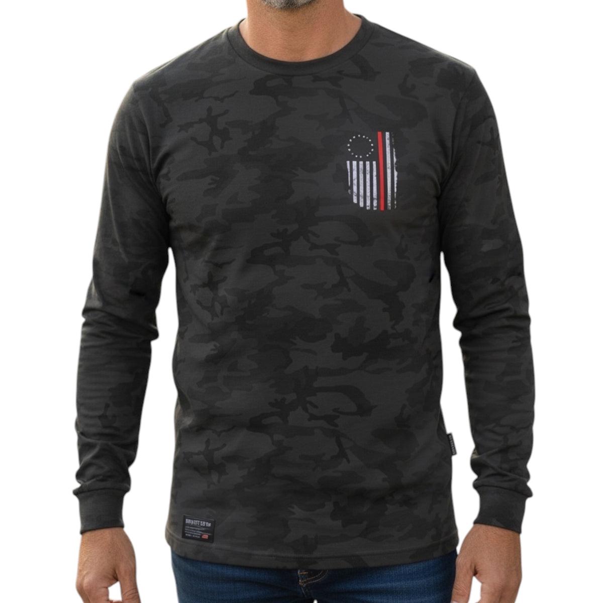 Support The Red L/S Tee-Black Camo