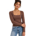 Cocoa Square Neck Long Sleeve Ribbed Knit Top
