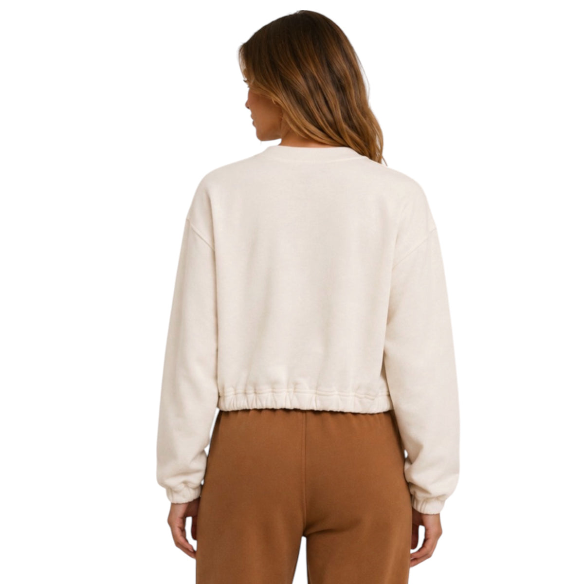 Cream Cropped Pullover Sweatshirt