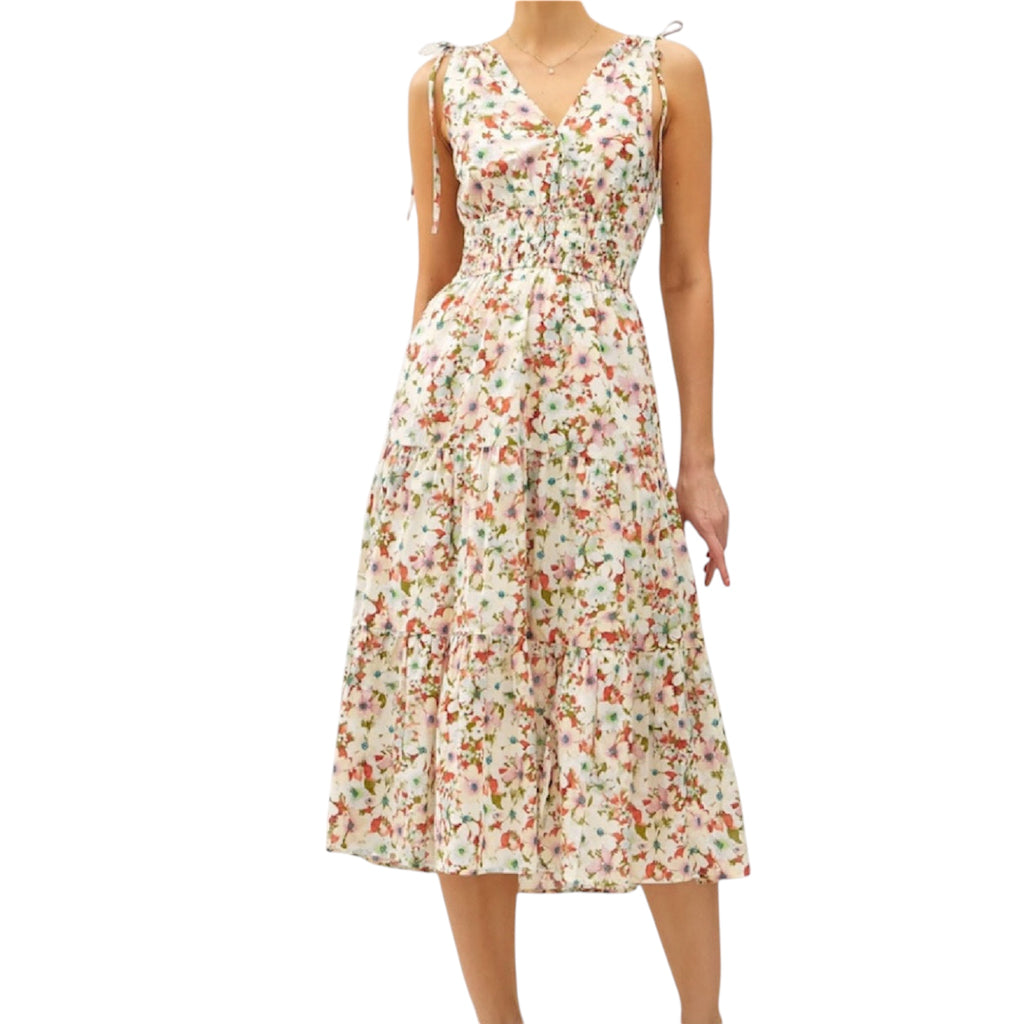Poppy V-Neck Floral Print Midi Dress